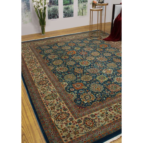 Ankara Anees Teal Blue/Beige Rug, 8'0" x 10'2"