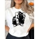 thumbnail image 1 of Camiseta gráfica informal para mujer: manga corta, algodón suave, cuello redondo, lavable a máquina, blanca con estampado de retrato en negro, cómoda camiseta de verano para uso informal, camisetas pa, 1 of 7