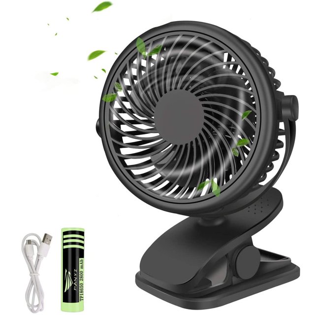 Qhui Mini USB Ventilador, Tragbarer Clip Tischventilator mit 2800mAh Wiederaufladbare Batterie, 3 Geschwindigkeitsstufen, 360° Drehung Leise Tischventilatoren Klein für Schlafzimmer, Büro, Kinderwagen Vhermosa Ventiladores