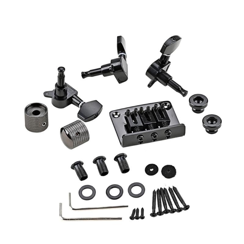 CEORPER 3 Strings Guitar Saddle Bridge Set Tuning Pegs Control Knobs Wrench Strap Locks