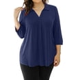 thumbnail image 4 of Fimkaul Women's Button Down Shirts Winter Fall Plus Size Long Sleeve Casual Tops V Neck Solid Tunic Blouse Blue 4XL, 4 of 4