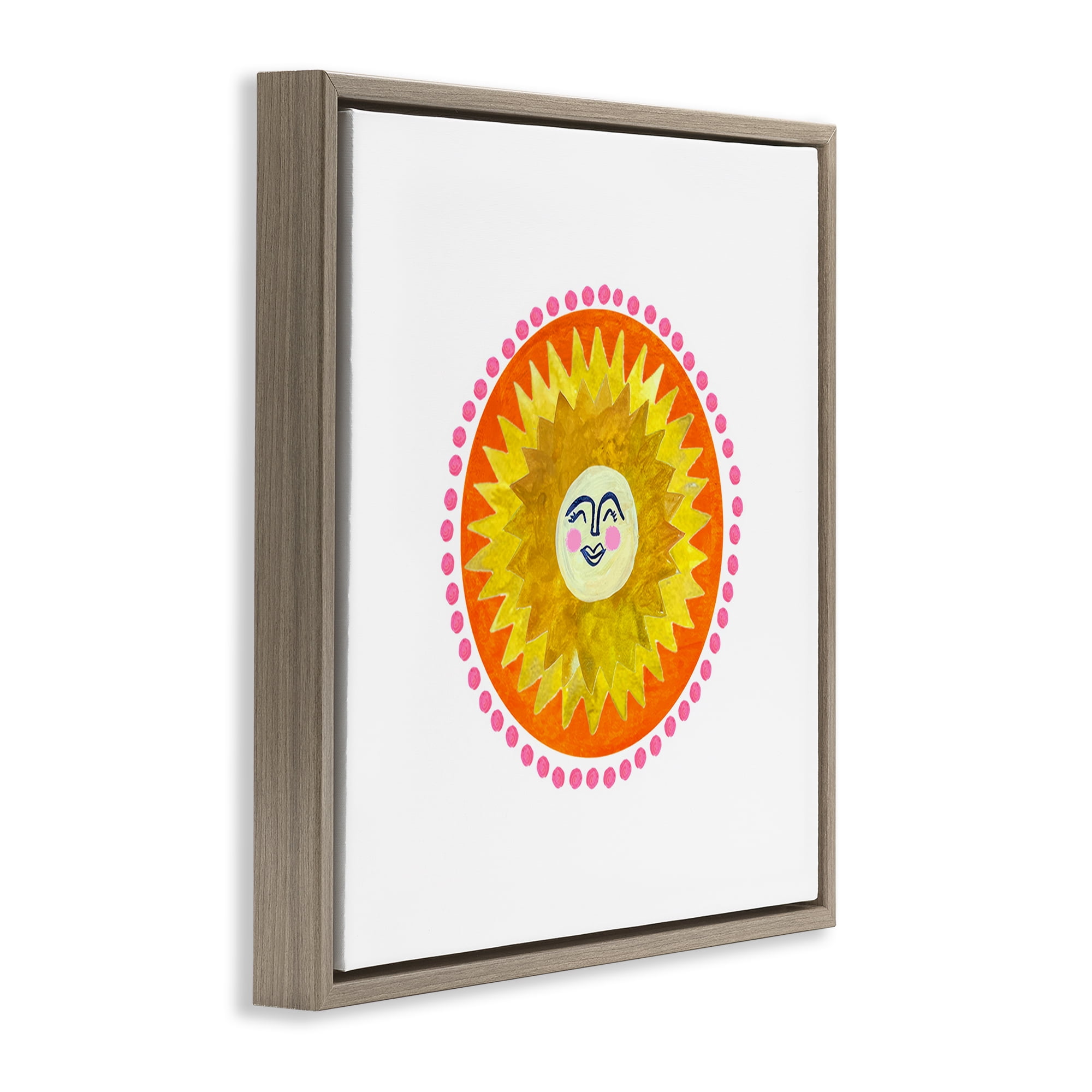 Stupell Industries Yellow & Orange Smiling Sun Brown Framed Floater Canvas Wall Art, design by Katherine Herrell Studio