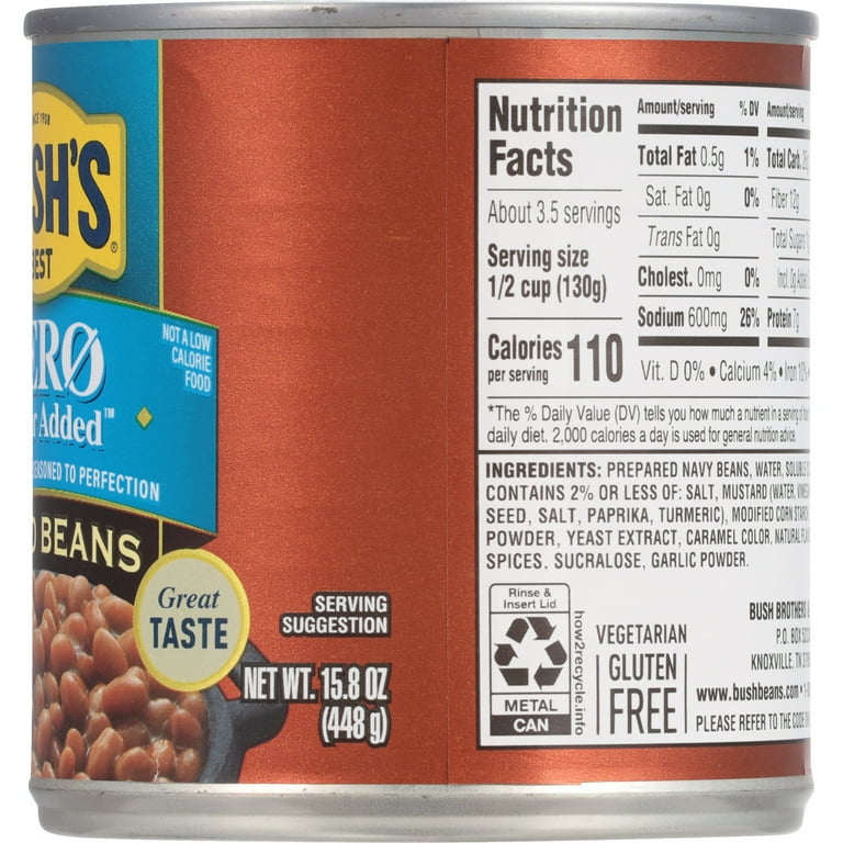 Bush's Zero Sugar Added Baked Beans, Canned Beans, 15.8 oz