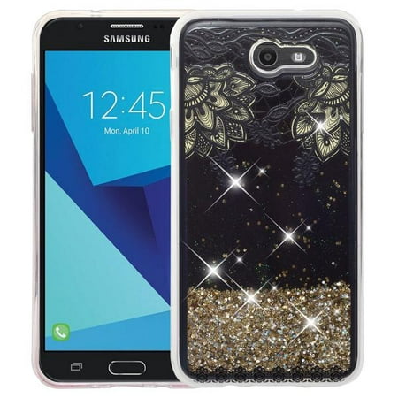 Samsung Galaxy J7 (2017) / J7 Sky Pro / J7 Perx / J7 V / J7 Prime / Galaxy Halo Case, Luxury Bling Glitter Liquid Quicksand Cover - Gold Top