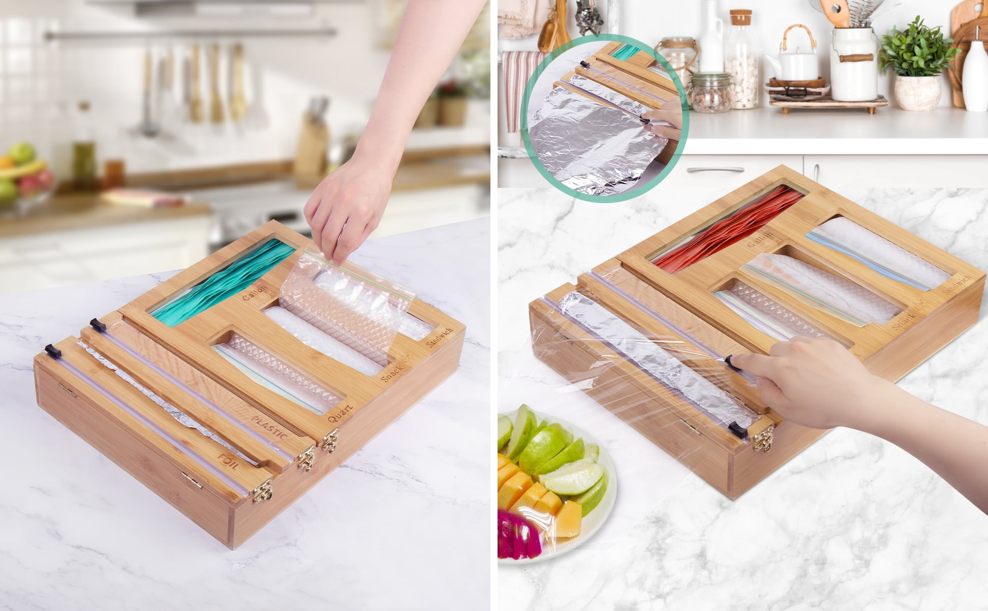 Meiliweser Ziplock Bag Storage Organizer for Kitchen Drawer, Openable Top  Bamboo Holders, Compatible with Ziploc, Solimo, Glad, Hefty for Gallon