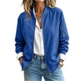 thumbnail image 2 of Bomber Jacket for Women Lightweight Casual Zip Up Long Sleeve Ribbed Cuff Fall Outerwear Coat with Pockets, Blue XL, 2 of 7
