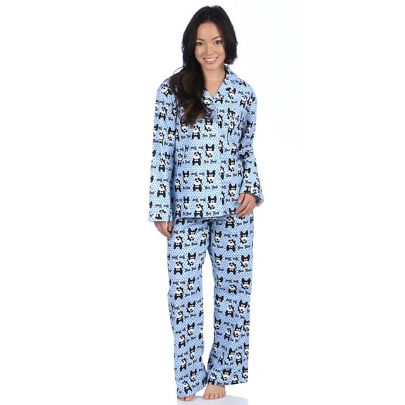 Leisureland Women's Cotton Flannel Sleep Bow Wow Dog Pajama Set