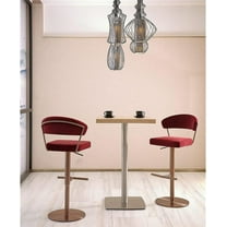Whiteline Modern Living Nova Barstool, Red Velvet Seat, Adjustable Height, Rose Gold Stainless Steel Base