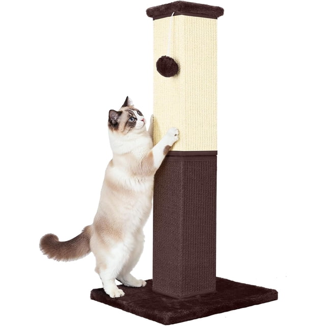 Cat Scratching Post, 32 Inch Cat Scratching Post for Large Cats, Cat Scratcher with Nature Sisal, Cat Scratch Post for Indoor Large Cats and Kitten, Brown