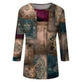 thumbnail image 6 of WTOBBY Women's Retro Style 3/4 Sleeve Round Collar Printed Blouse with Floral Design, Ladies Casual Top for Retro Look, Comfortable T-Shirt for Everyday Fashion,Brown M, 6 of 7