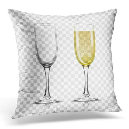 ARHOME Yellow Flute Realistic of Champagne Glasses with Sparkling White Wine and Empty Glass on Christmas Throw Pillow Case Pillow Cover Sofa Home Decor 16x16