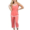 thumbnail image 2 of Doublju Women's Sleeveless Racerback Lace Capri Pajama 2 Pcs Set (Plus Size Available), 2 of 4