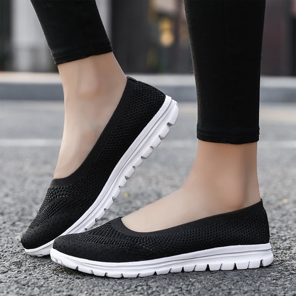 HTHLVMD Mesh Slip-On Walking Shoes, Breathable Comfort Sneakers, No-Tie Casual Shoes, Women's Slip On Walking Knit Loafer Flat Sneaker for Women Lightweight Breathable Walking Shoes, Black 5.5