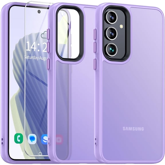 for Samsung Galaxy A35 5G Case Matte,[Frosted Translucent] Samsung A35 5G Case with [Tempered Glass Screen Protector][Silky Touch][12FT  Grade] Galaxy A35 5G Phone Case (Light Purple)