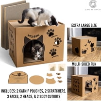 Two-Level Cardboard  House with Scratching Pads & Catnip - Large Sturdy   House for Multiple Pets - 17.5" x 13.4" x 13.4"