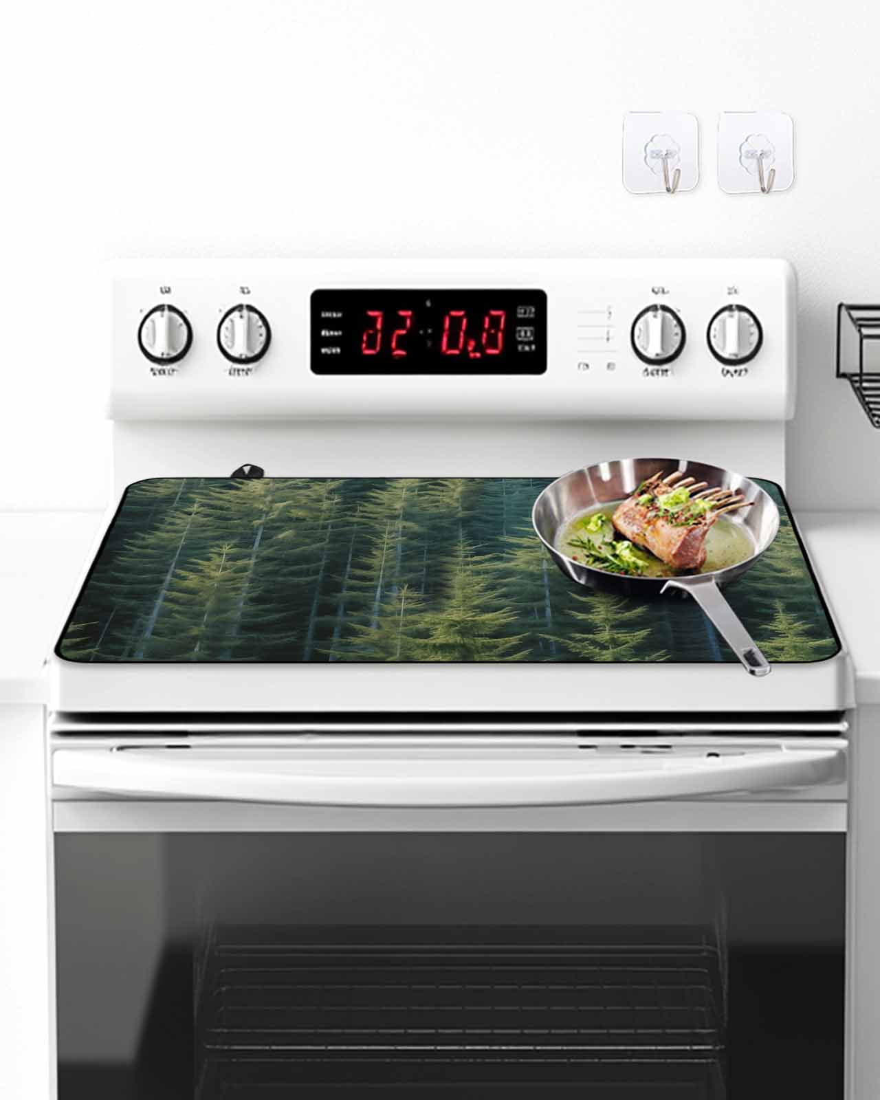 Stove Top Covers for Electric Stove, Green Forest Glass Stovetop Cover Protector, Pine Tree Summer Botanical Modern Art Induction Cooktop Protector Oven Mat for Kitchen Countertop 24"x21"