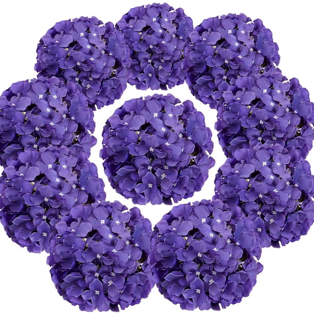 Cabezas de hortensia de seda flojery con flores artificiales (moradas)