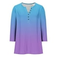 thumbnail image 4 of TKLPEHG 3/4 Length Sleeve Womens Tops Plus Size Gradient V Neck Button Tshirt Dressy Casual Loose Tunic Tops (Purple,M), 4 of 9