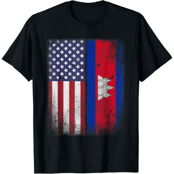 Cambodian American Flag T-shirt Cambodia Usa America