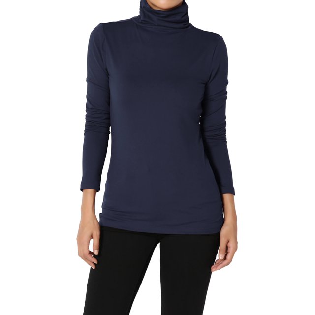 TheMogan Women's S~3X Essential Soft Jersey Ruched Turtle Neck Long Sleeve Slim Fit Top
