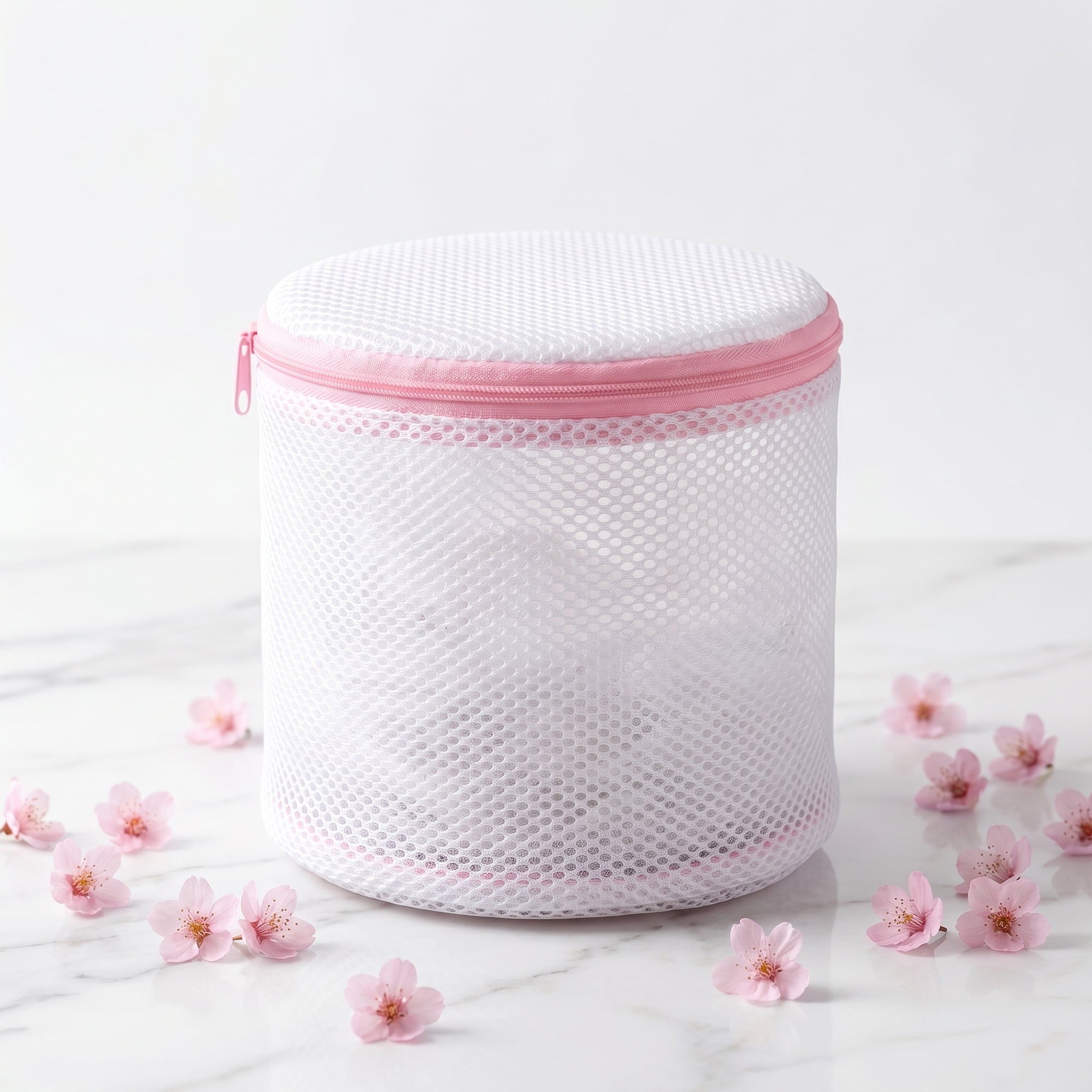 Unique Bargains 3Pcs Durable Mesh Zipper Closure Laundry Bags White-Pink B 5.9" x 6.3"