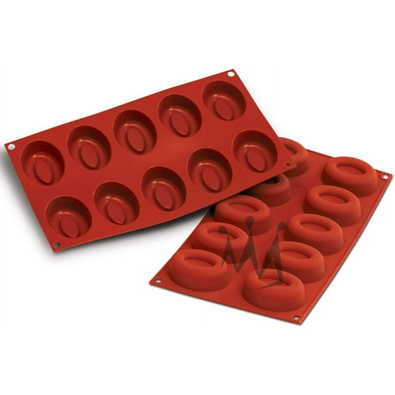 Silikomart Professional SF084 Silicone Baking Mold Oval Savarin 1.59 Oz, 2.05" x 2.76" x 0.94" High, 10 Cavities 1 Each