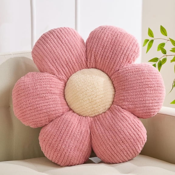 Flower Pillow, Daisy Shaped Decorative Throw Pillow for Bed, Sofa and Chair, Soft Plush Floor Pillow and Seat Cushion, Pink, 15.7 Inch