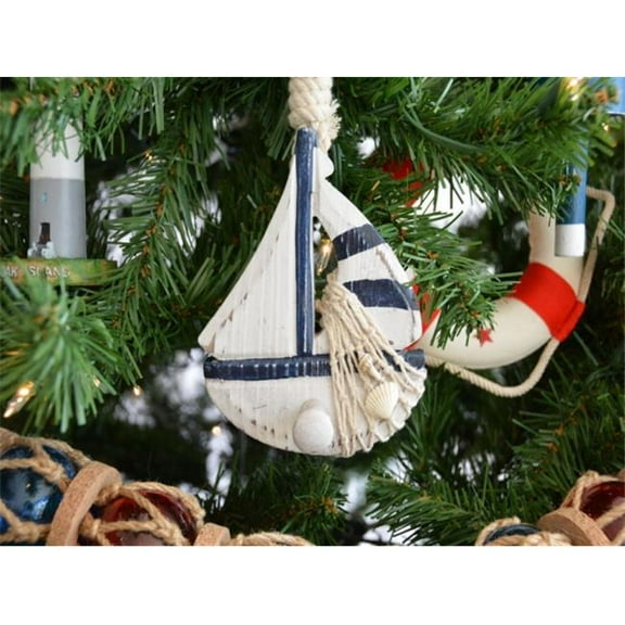Handcrafted Model Ships Sailboat-Blue-XMASS Wooden Rustic Blue Sailboat Model Christmas Tree Ornament