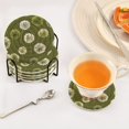 thumbnail image 6 of 6 Pcs Drink Coasters with Holder 3.94in Woven Coasters for Drinks Green Dandelions Pattern Coaster Set for Protection Table, 6 of 7