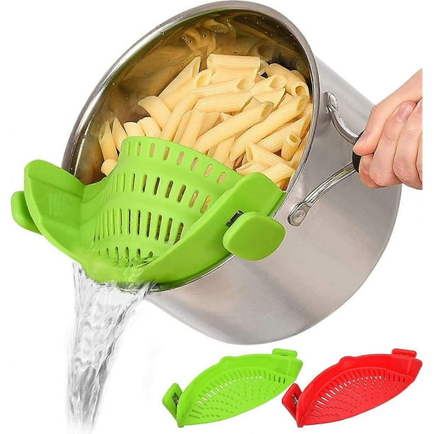 Snap Strainer, 2 PACK Silicone Food Strainers Heat Resistant Clip On Strain Strainer Rice Colander Kitchen Gadgets Drainer Hands- For Pasta, Spaghett