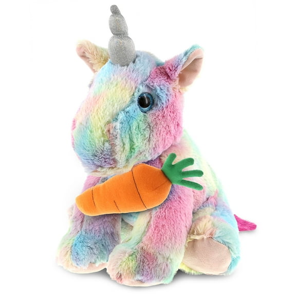 DolliBu Happy Easter Super Soft Plush Floppy Rainbow Unicorn with Carrot - Cute Stuffed Unicorn with Carrot Plush, Perfect Easter Gift Spring Easter Plush Animal - 10 Inches