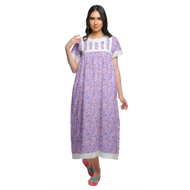 Moomaya Chemise de Nuit à Col Marin en Coton Imprimé pour Femmes, Boutonnée