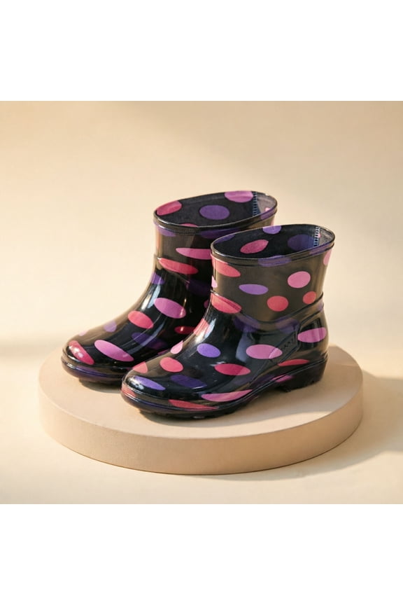 Women's Ankle Rain Boots, Waterproof Multi-Color Print Shiny PVC Short Tube Outdoor Shoes Multicolor 8