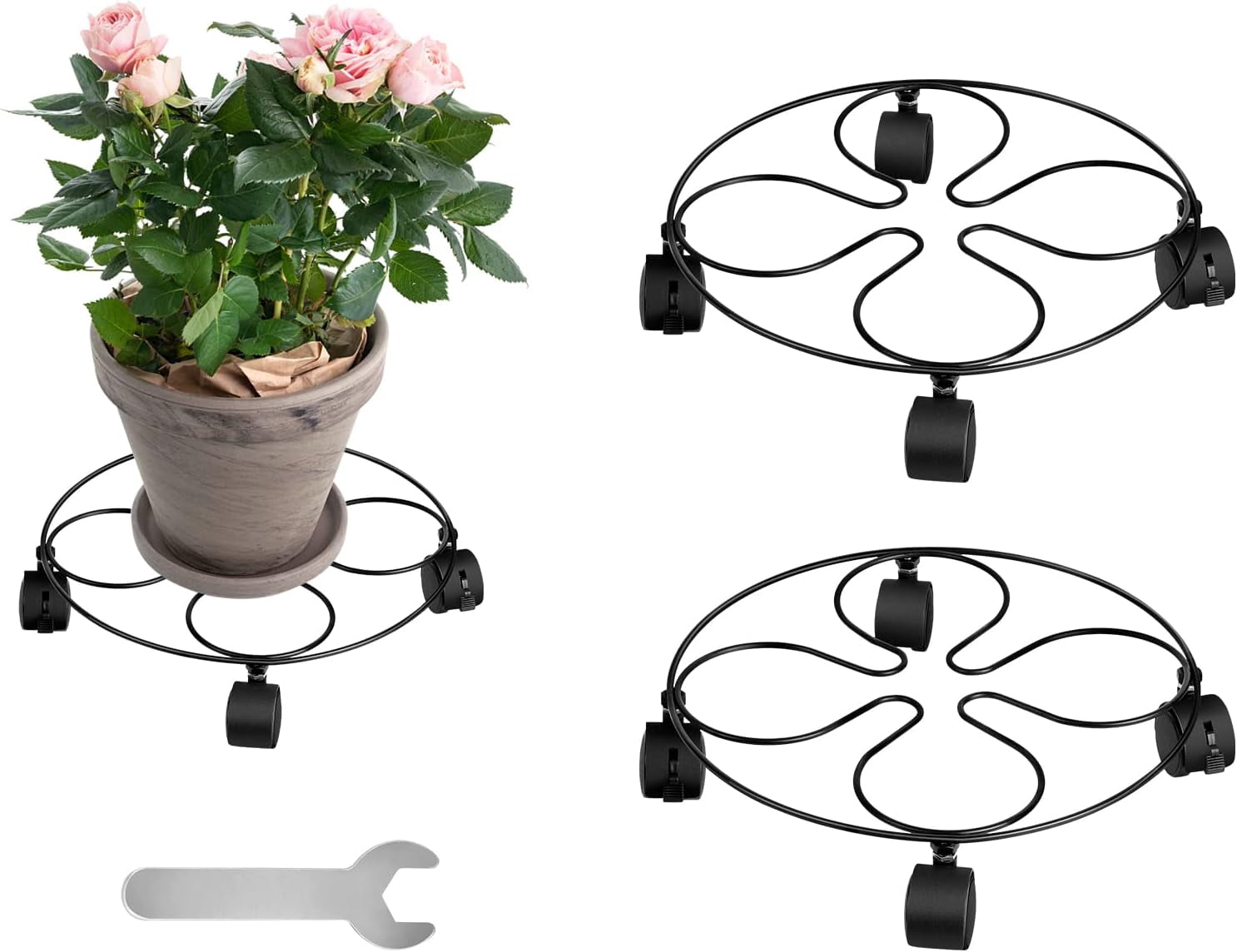 2 Pack Plant Caddy with Wheels 12inch Metal Plant Stand with Wheels