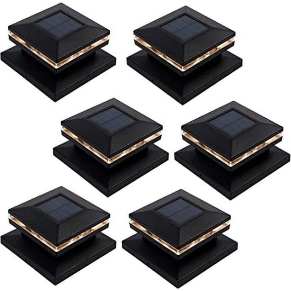 MAGGIFT Solar Post Lights, Outdoor Fence Deck Cap Light, Warm White LED, Fits 4x4, 5x5, or 6x6 Wooden Posts, 6 pack, Black