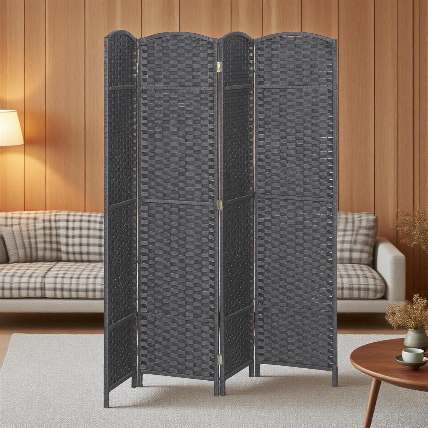 Demi Bonn 4 Panel Folding Room Divider Screen, 5.6' Tall Privacy Screen, Home Office Partition, Space Saving Design, Easy to Assemble, Gray