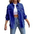 thumbnail image 3 of Women's Basic Button Down Stretch Fitted Long Sleeves Denim Jean Jacket, 3 of 6