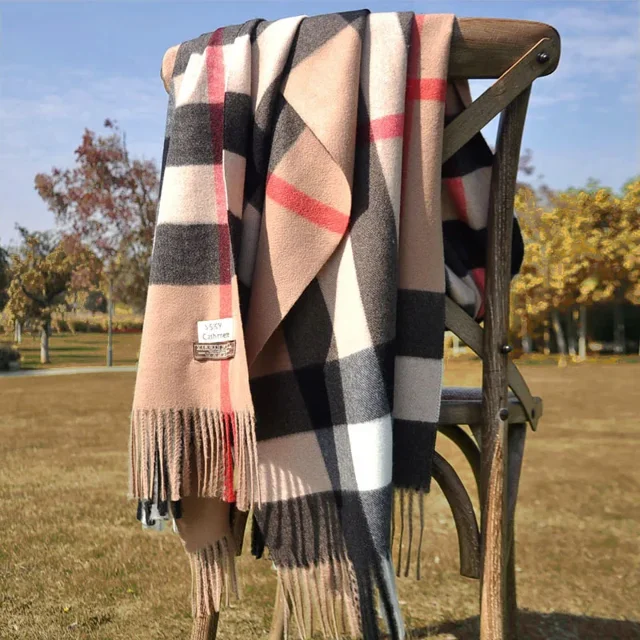 Bufanda de invierno de lujo con diseño de cachemira a cuadros, gruesa y cálida, tipo chal de pashmina con borlas, poncho, estolas, Echarpe