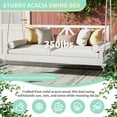 thumbnail image 3 of Wood Twin Size Patio Swing Bed, Modern Porch Swing Hanging Daybed with 16.4ft Hemp Ropes, Comfortable Porch Swing Bed for Relaxing on Patio, Porch, Backyard and Garden Spaces, White, 3 of 8