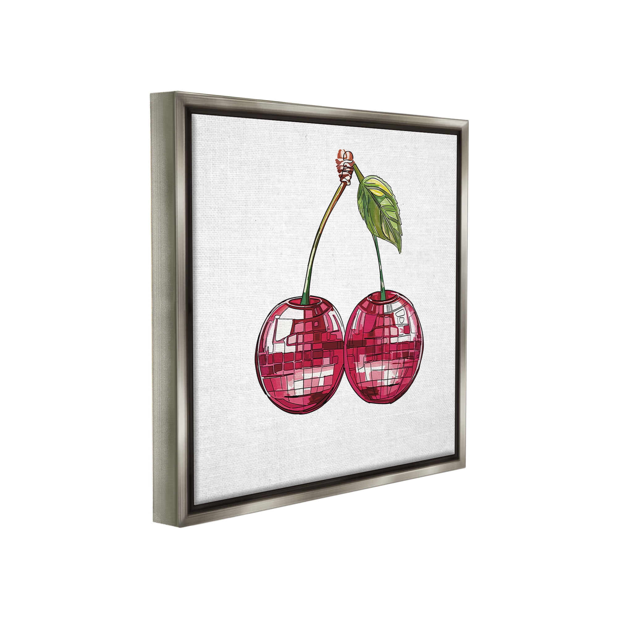 Stupell Industries Patterned Cherry Fruit Food & Beverage Painting Gray Floater Framed Canvas Art Print Wall Art, 25 x 25