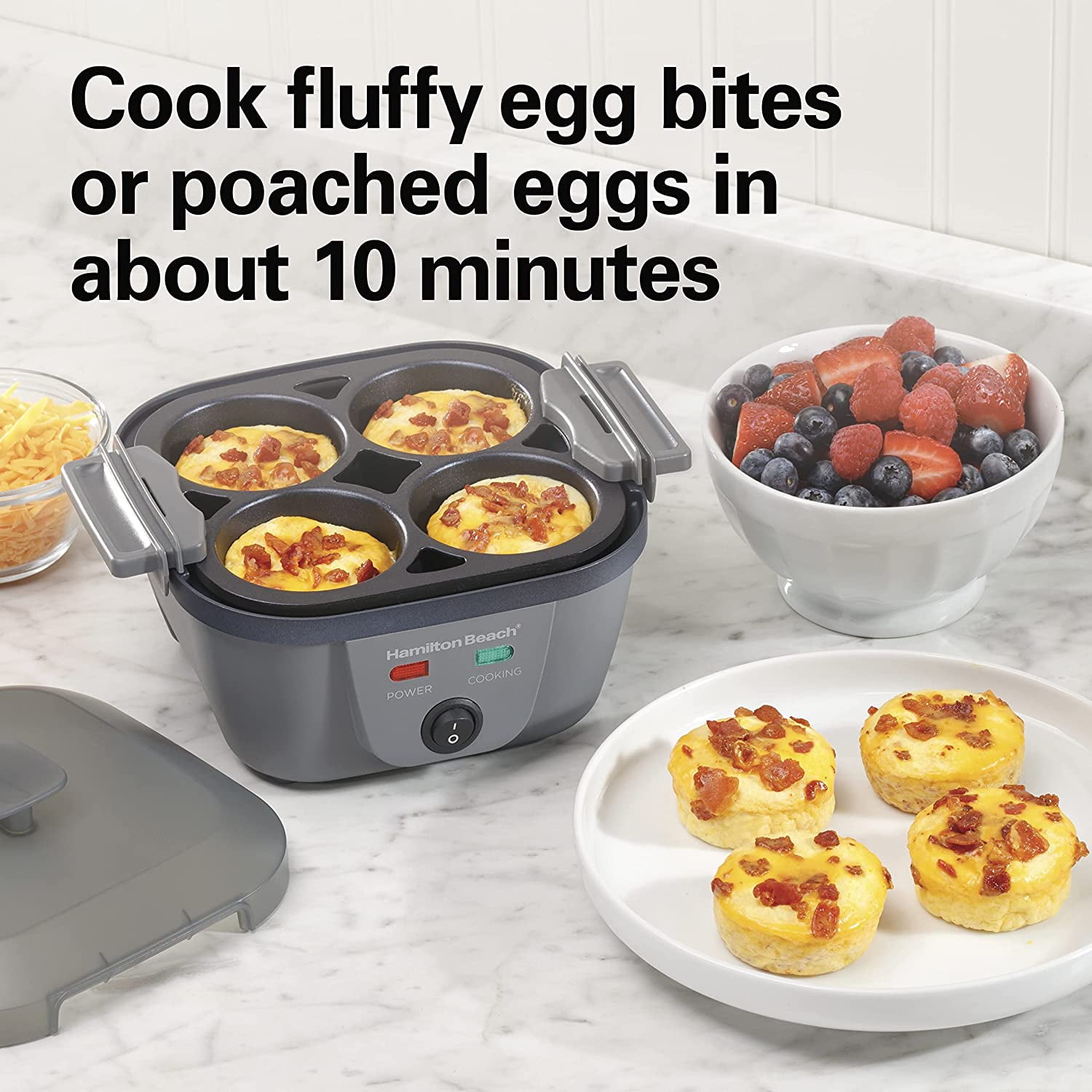 6-in-1 Electric Egg Cooker with Non-Stick Skillet, Grey