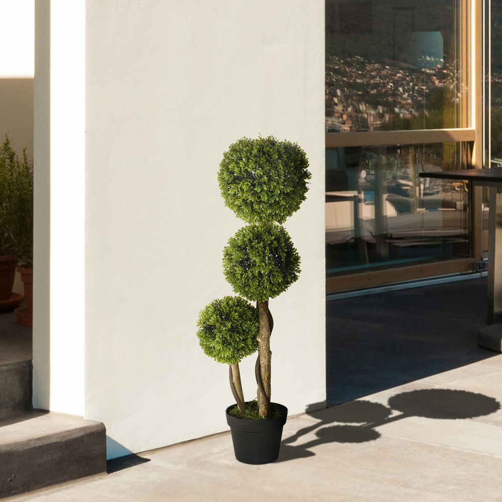 Resenkos 35.5" Artificial Ball Boxwood Topiary Tree Fake Plant in Pot for Indoor Outdoor Living Room Decoration Light Green