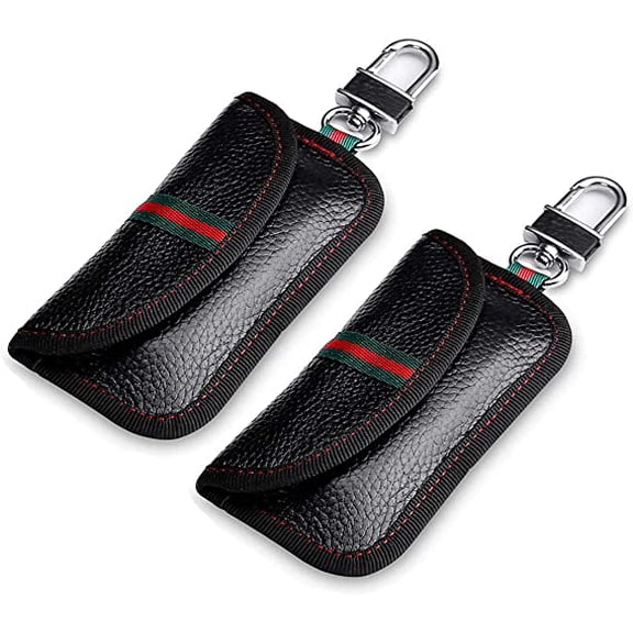 VAWcornic 2 Pack Faraday Bag, Genuine Leather RFID Signal Blocking Pouch, Keyless Signal Block Key Case for Car Security, Anti-Theft Remote Entry Smart Fob Protection - 2 Pcs Black
