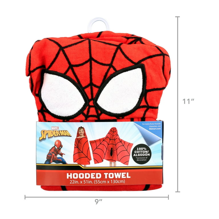 Spider-Man Kids Bath and Beach Hooded Towel Wrap, 51 x 22, 100