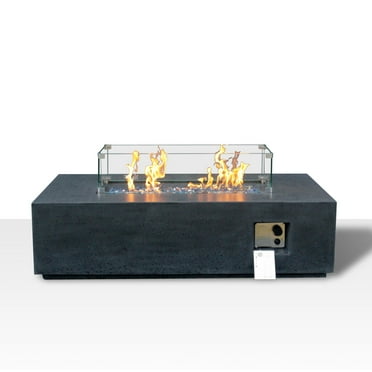 52 Inch Outdoor Concrete Propane Gas Rectangle Fire Pit Table, Dark Gray