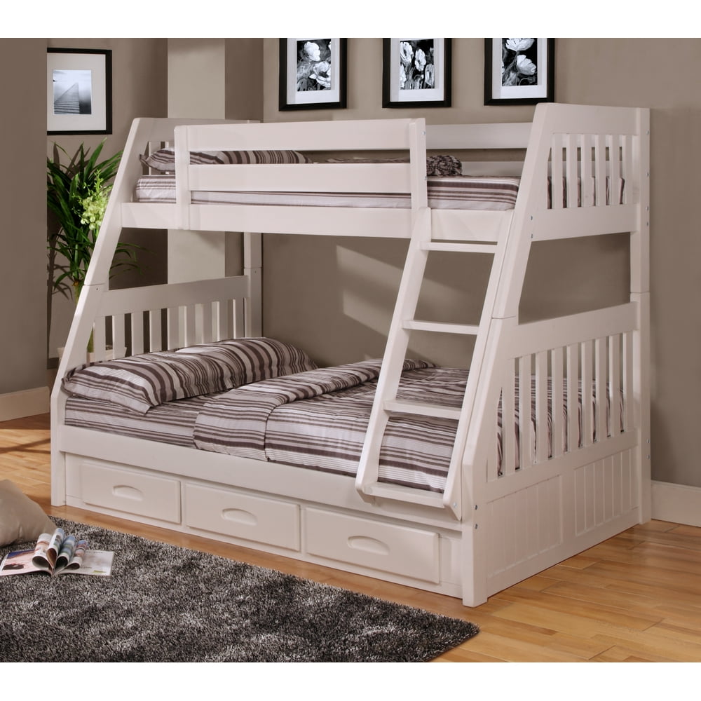 American Furniture Classics Model 0218TFW, Solid Pine Twin/Full Bunk Bed with Three Drawers in