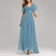 thumbnail image 4 of Puntoco Vestido De Manga Corta Con Cuello En V, Vestido De Noche De Dama De Honor Para Banquete De Gasa Para Mujer, Azul Claro M, 4 of 9