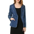 thumbnail image 5 of MODA NOVA Juniors Notched Lapel Long Sleeve Button Denim Jacket with Pockets, 5 of 6