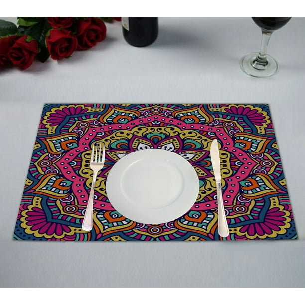GCKG Psychedelic Placemat, Large Indian Mandala Placemat 12x18 Inch,Set