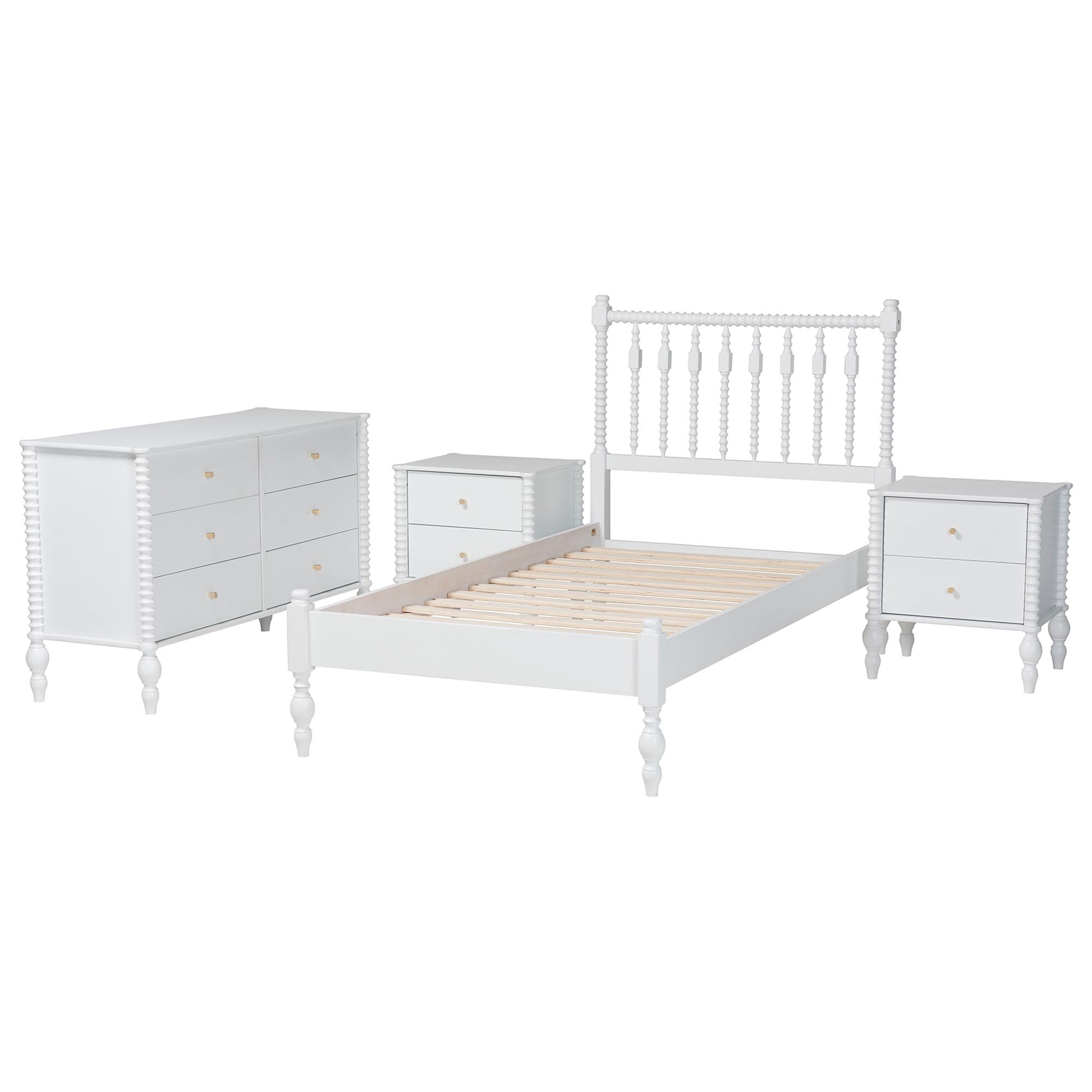 Baxton Studio Callison Farmhouse Bedroom Set, Twin, 4-Piece, White